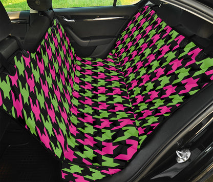 Pink And Green Houndstooth Pattern Print Pet Car Back Seat Cover