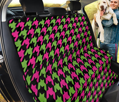 Pink And Green Houndstooth Pattern Print Pet Car Back Seat Cover