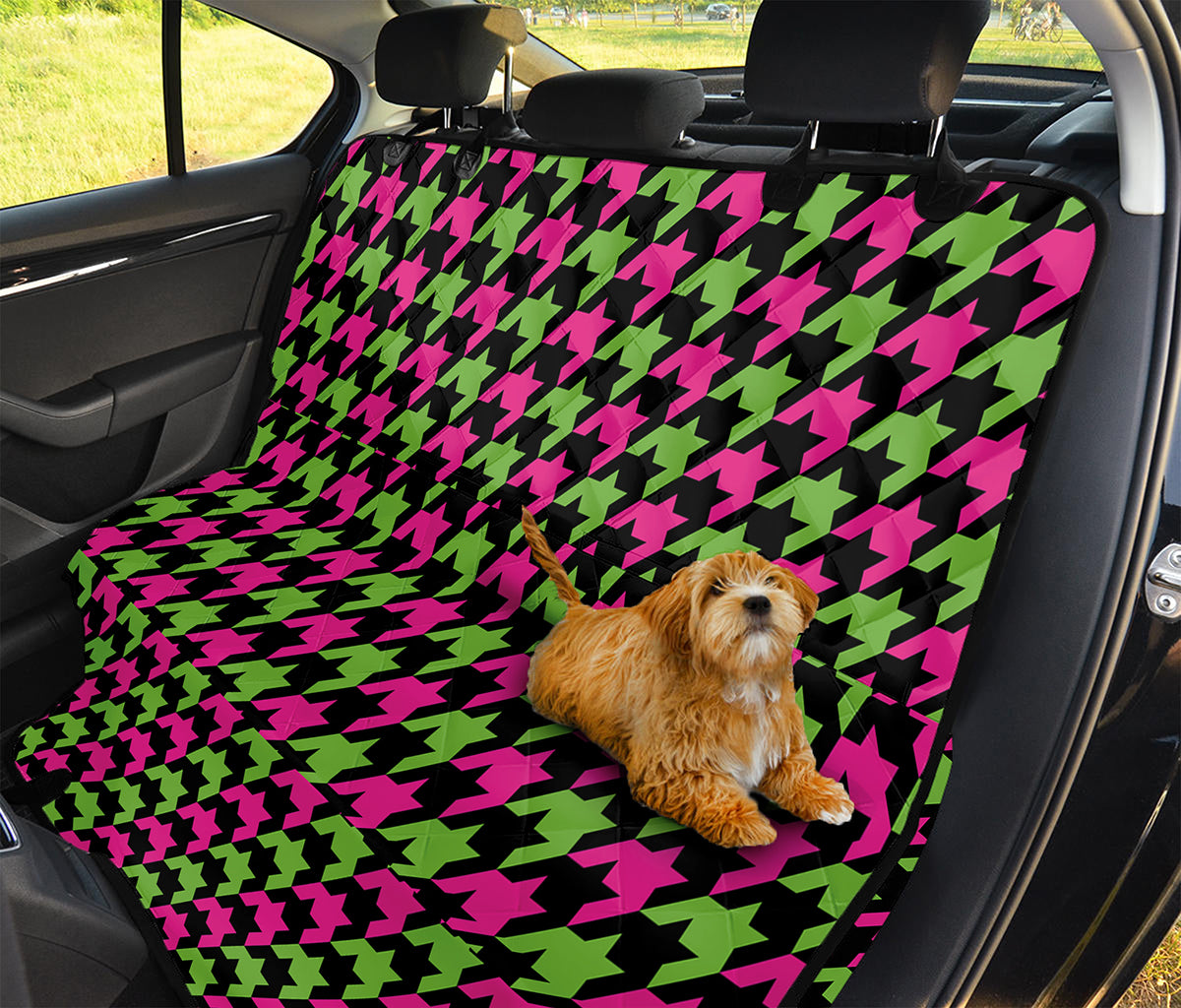 Pink And Green Houndstooth Pattern Print Pet Car Back Seat Cover