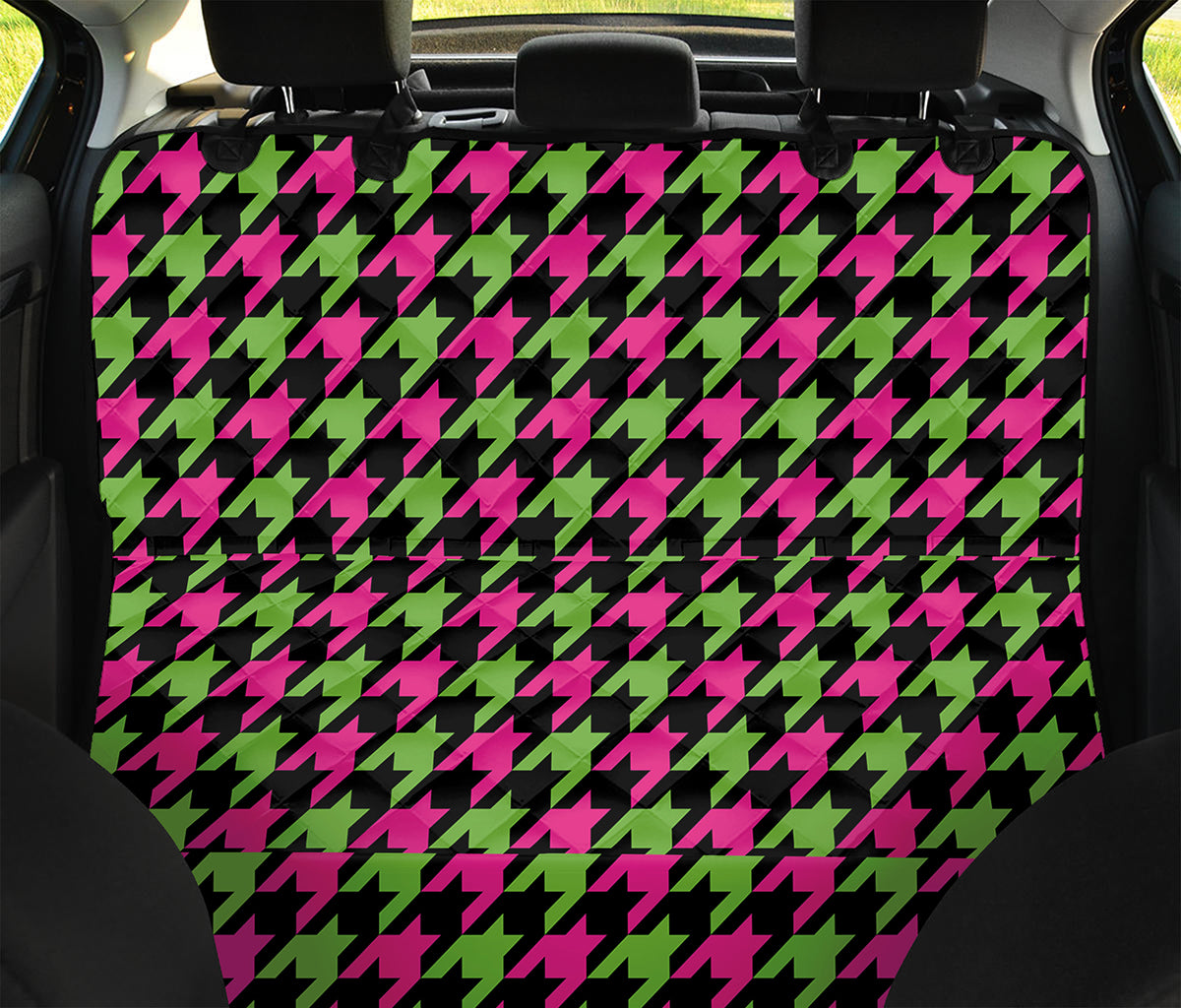 Pink And Green Houndstooth Pattern Print Pet Car Back Seat Cover