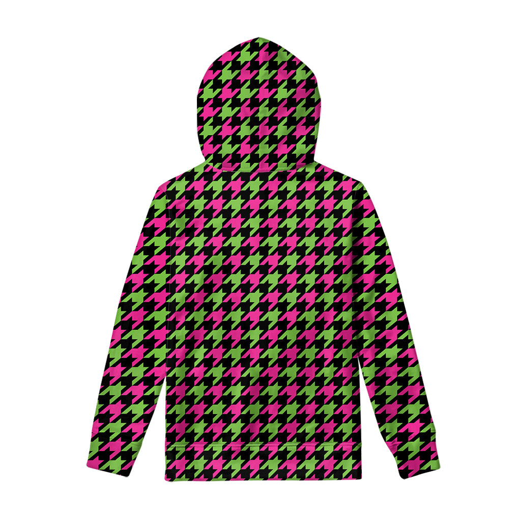 Pink And Green Houndstooth Pattern Print Pullover Hoodie