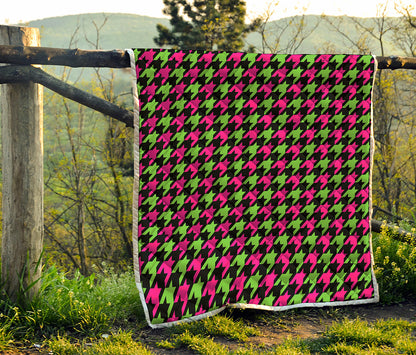 Pink And Green Houndstooth Pattern Print Quilt