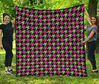 Pink And Green Houndstooth Pattern Print Quilt