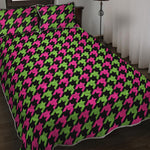Pink And Green Houndstooth Pattern Print Quilt Bed Set