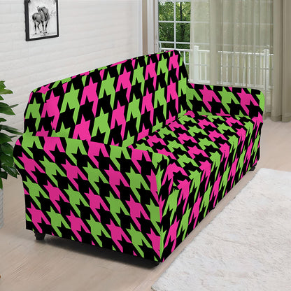 Pink And Green Houndstooth Pattern Print Sofa Cover