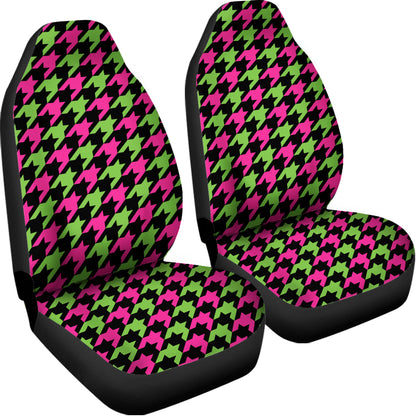 Pink And Green Houndstooth Pattern Print Universal Fit Car Seat Covers