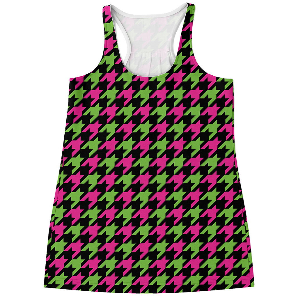 Pink And Green Houndstooth Pattern Print Women's Racerback Tank Top