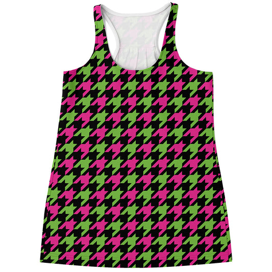 Pink And Green Houndstooth Pattern Print Women's Racerback Tank Top