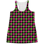Pink And Green Houndstooth Pattern Print Women's Racerback Tank Top
