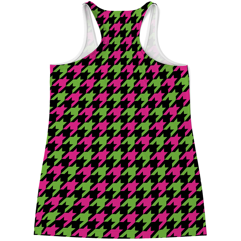 Pink And Green Houndstooth Pattern Print Women's Racerback Tank Top