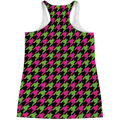 Pink And Green Houndstooth Pattern Print Women's Racerback Tank Top