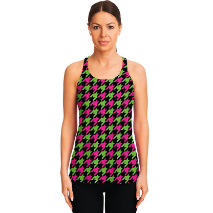 Pink And Green Houndstooth Pattern Print Women's Racerback Tank Top