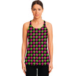Pink And Green Houndstooth Pattern Print Women's Racerback Tank Top