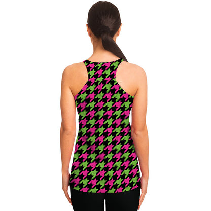 Pink And Green Houndstooth Pattern Print Women's Racerback Tank Top