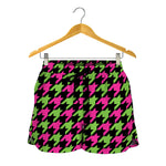 Pink And Green Houndstooth Pattern Print Women's Shorts