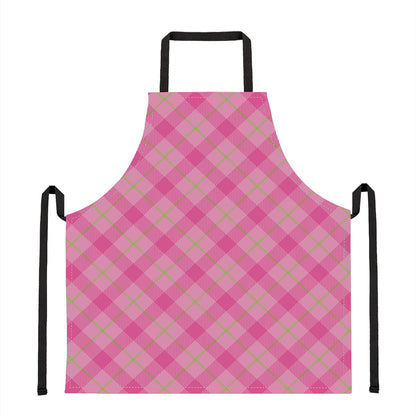Pink And Green Plaid Pattern Print Apron