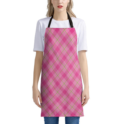 Pink And Green Plaid Pattern Print Apron