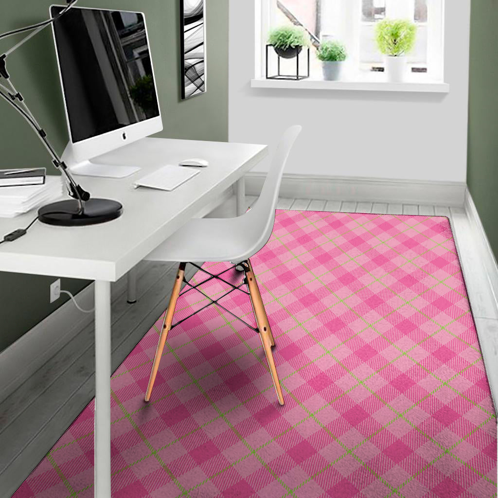 Pink And Green Plaid Pattern Print Area Rug