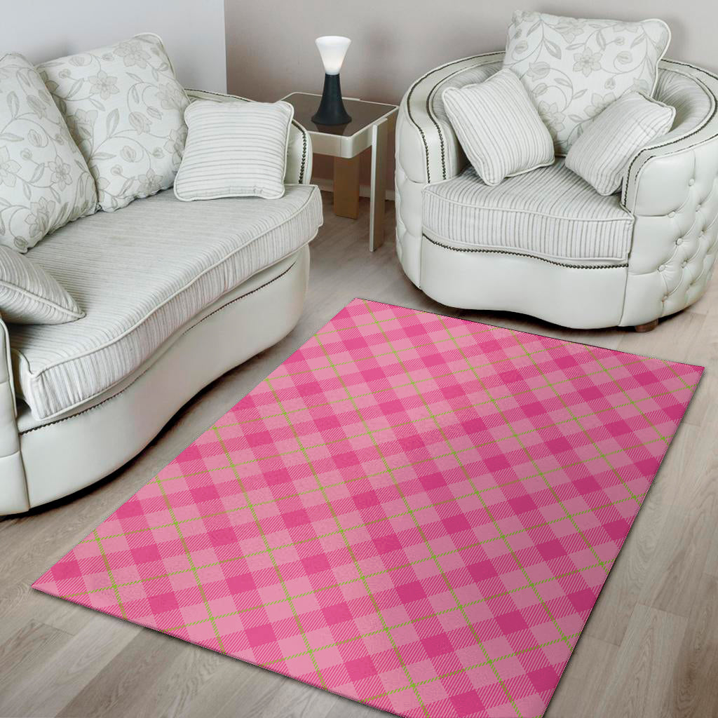 Pink And Green Plaid Pattern Print Area Rug