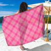 Pink And Green Plaid Pattern Print Beach Sarong Wrap