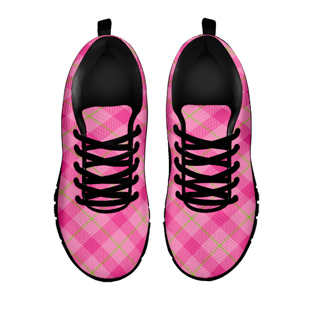Pink And Green Plaid Pattern Print Black Sneakers