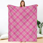 Pink And Green Plaid Pattern Print Blanket