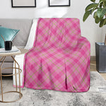Pink And Green Plaid Pattern Print Blanket