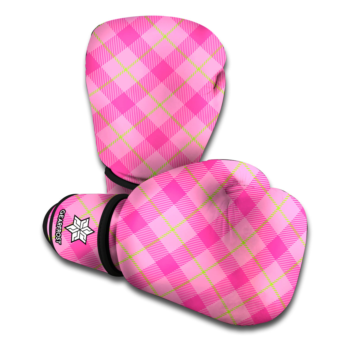 Pink And Green Plaid Pattern Print Boxing Gloves