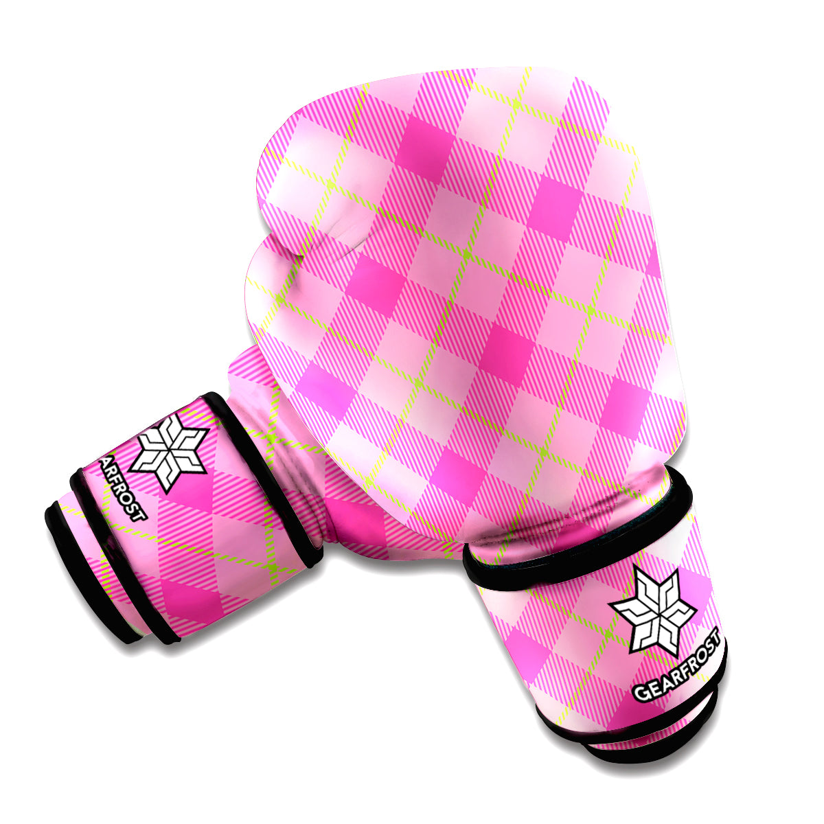 Pink And Green Plaid Pattern Print Boxing Gloves