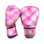 Pink And Green Plaid Pattern Print Boxing Gloves