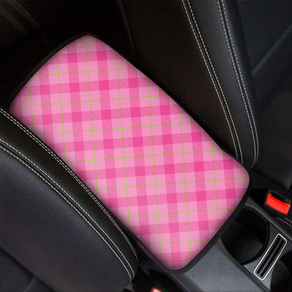 Pink And Green Plaid Pattern Print Car Center Console Cover