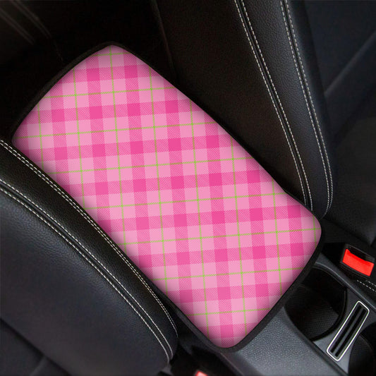 Pink And Green Plaid Pattern Print Car Center Console Cover