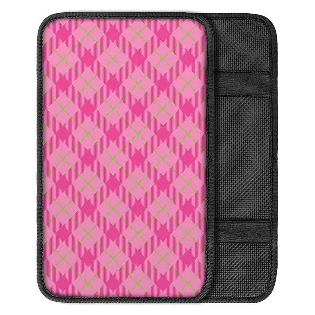Pink And Green Plaid Pattern Print Car Center Console Cover