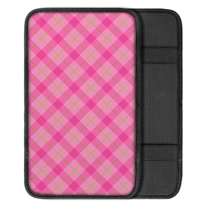 Pink And Green Plaid Pattern Print Car Center Console Cover