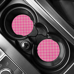 Pink And Green Plaid Pattern Print Car Coasters