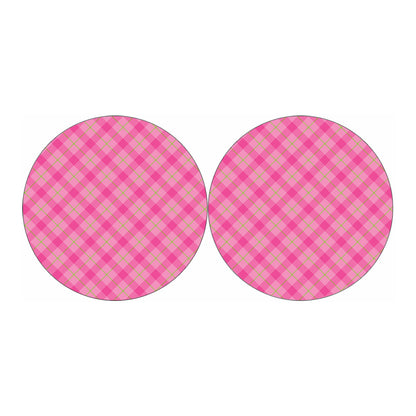 Pink And Green Plaid Pattern Print Car Coasters