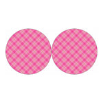 Pink And Green Plaid Pattern Print Car Coasters