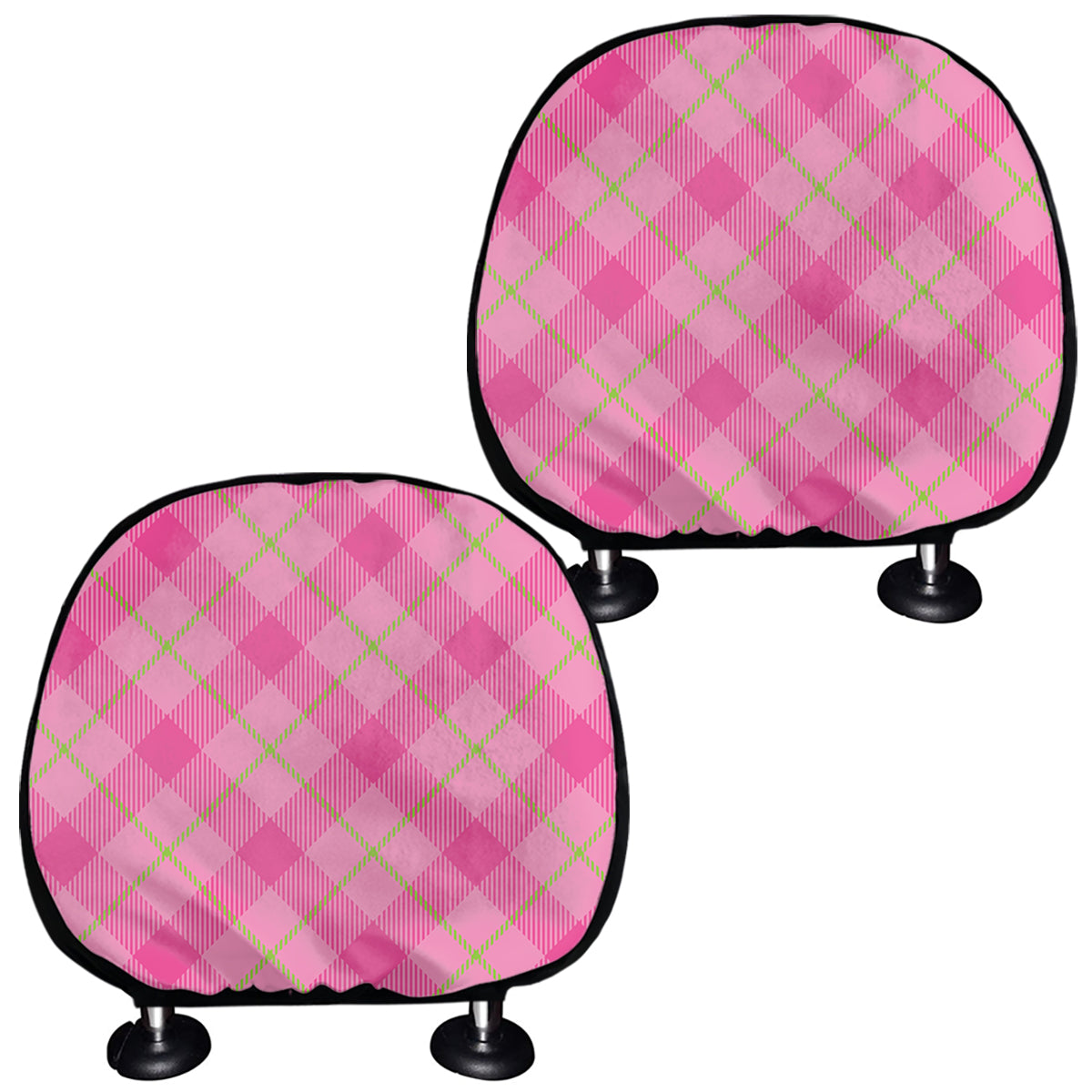 Pink And Green Plaid Pattern Print Car Headrest Covers