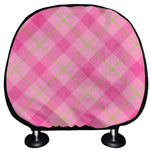 Pink And Green Plaid Pattern Print Car Headrest Covers