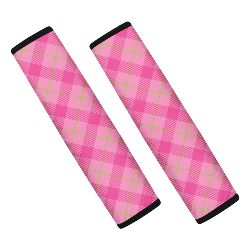 Pink And Green Plaid Pattern Print Car Seat Belt Covers