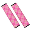 Pink And Green Plaid Pattern Print Car Seat Belt Covers