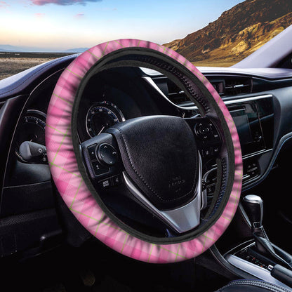 Pink And Green Plaid Pattern Print Car Steering Wheel Cover