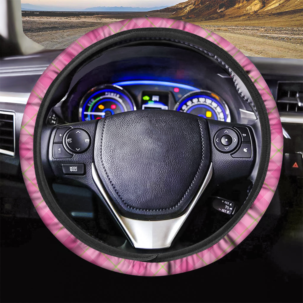 Pink And Green Plaid Pattern Print Car Steering Wheel Cover