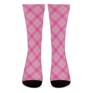 Pink And Green Plaid Pattern Print Crew Socks