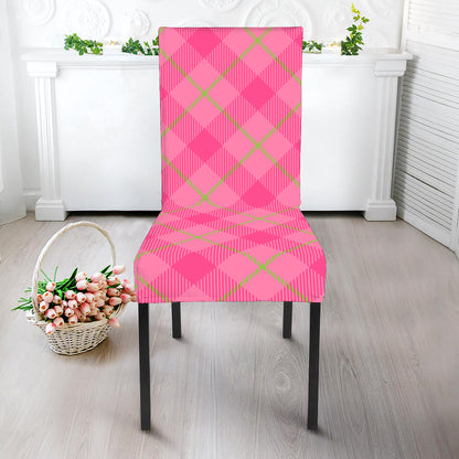 Pink And Green Plaid Pattern Print Dining Chair Slipcover