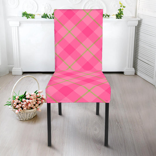 Pink And Green Plaid Pattern Print Dining Chair Slipcover