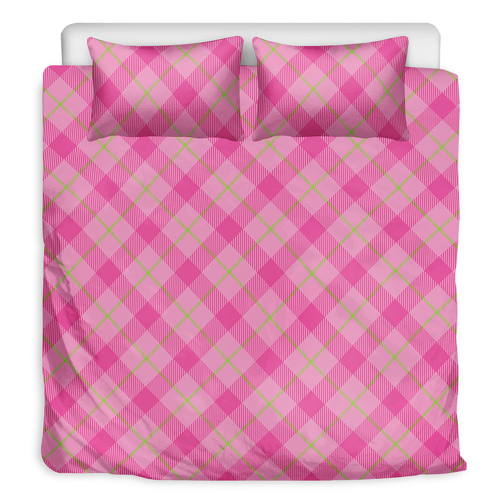 Pink And Green Plaid Pattern Print Duvet Cover Bedding Set