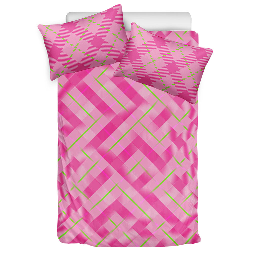 Pink And Green Plaid Pattern Print Duvet Cover Bedding Set