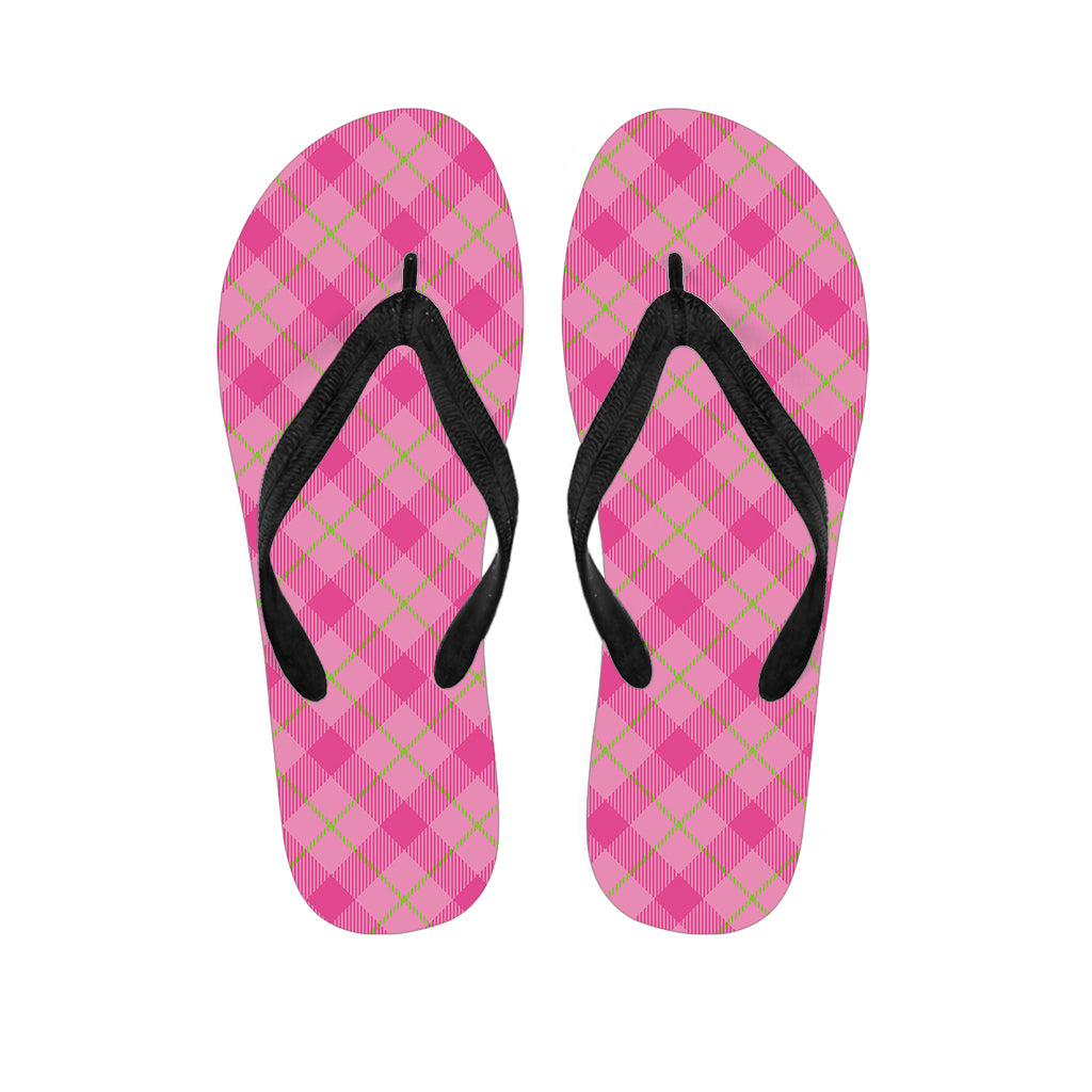 Pink And Green Plaid Pattern Print Flip Flops