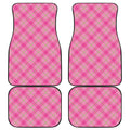 Pink And Green Plaid Pattern Print Front and Back Car Floor Mats